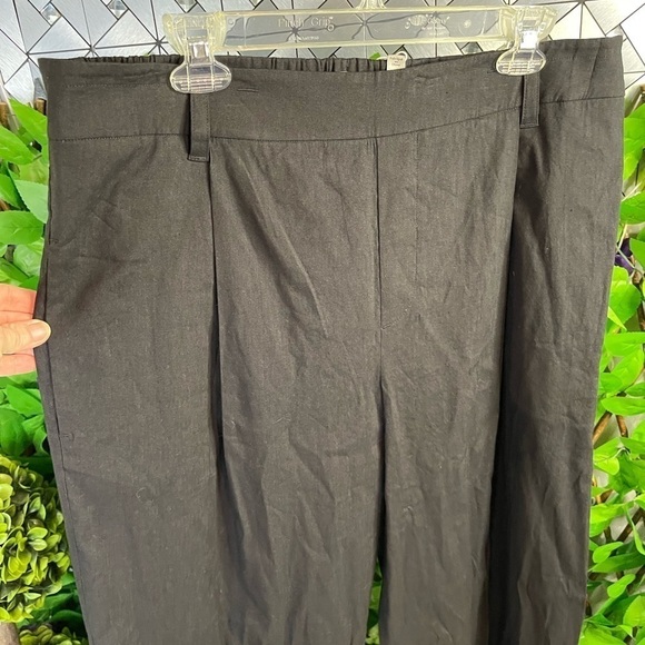 NWT Vince Women’s XL Pleated Front Straight Leg Linen Blend Black Pull On Pants - Picture 5 of 16